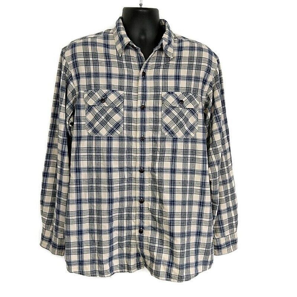 Redhead Brand Mens sz L Button Upβ Shirt Blue Plaid Long Sleeve Collared